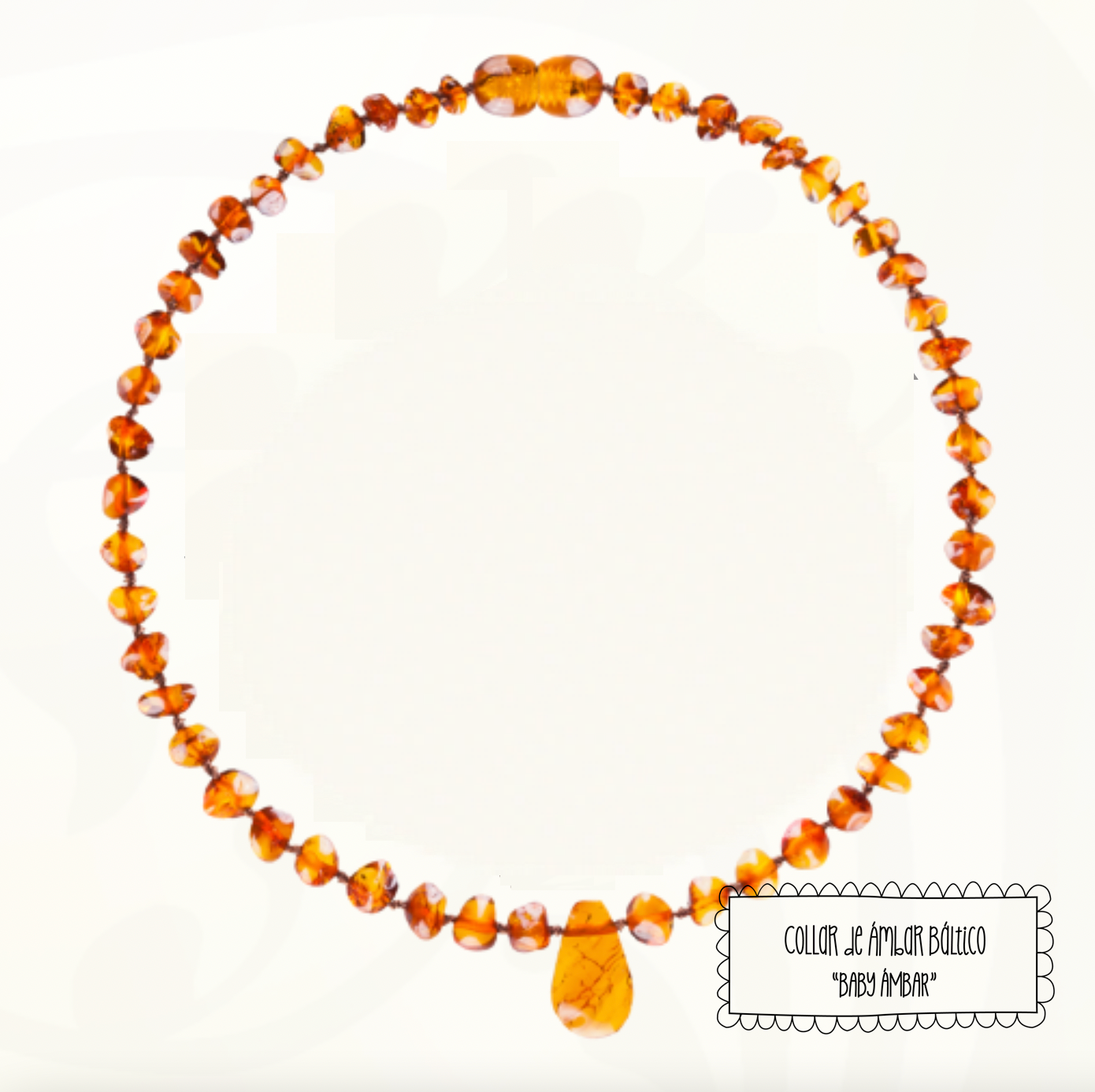 Collar Cognac con Dije de Ámbar, (32 cm)
