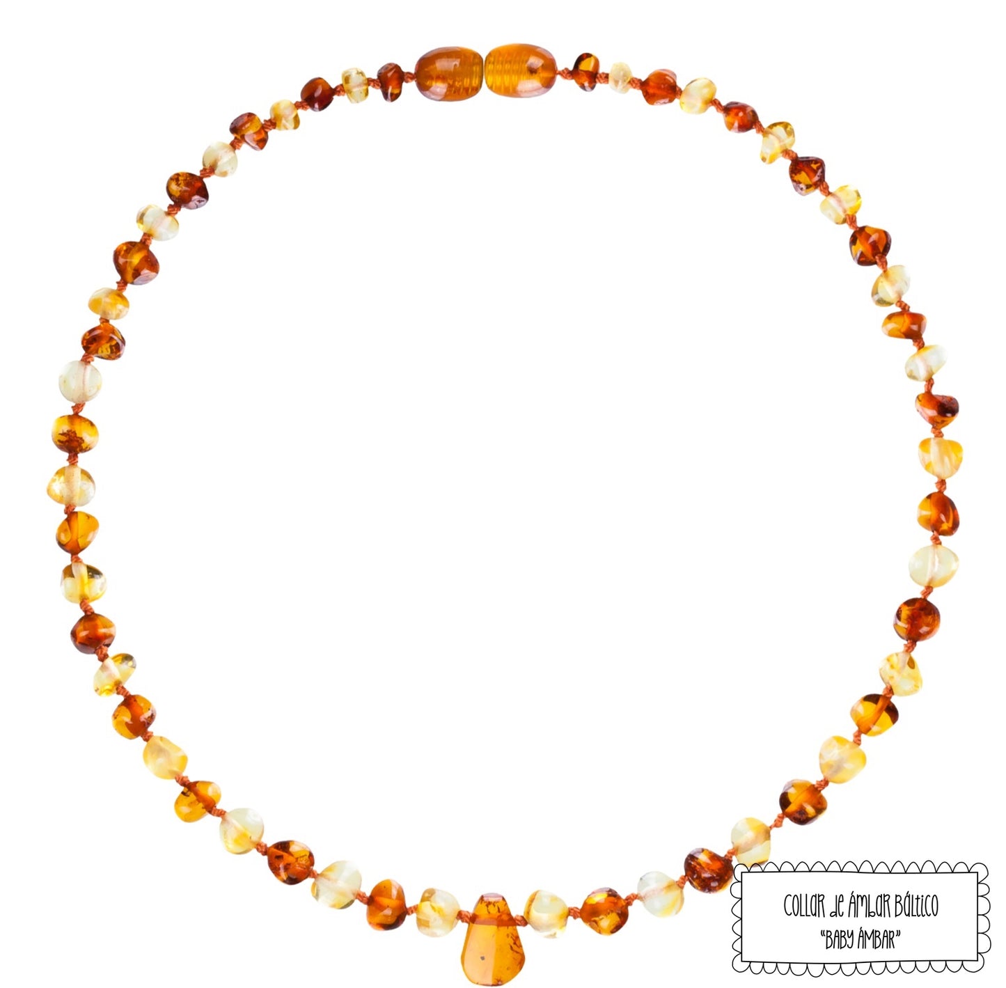 Collar Multicolor con Dije de Ámbar, (32 cm)