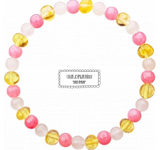 Pulsera Limón con Cuarzo Rosa, (19 cm)